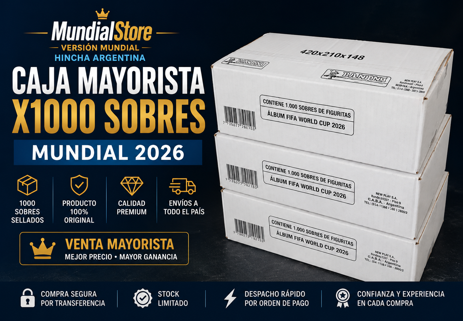 Caja x1000 Sobres Figuritas Mundial 2026 PANINI