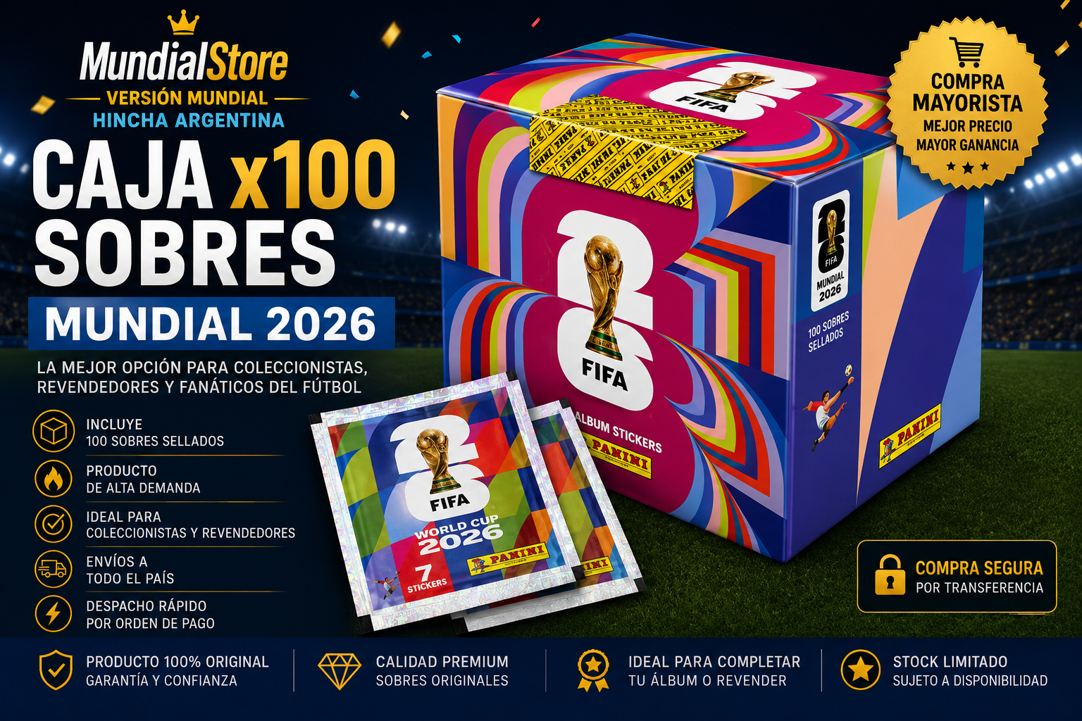 Combo Caja x100 Sobres Figuritas Mundial 2026 PANINI